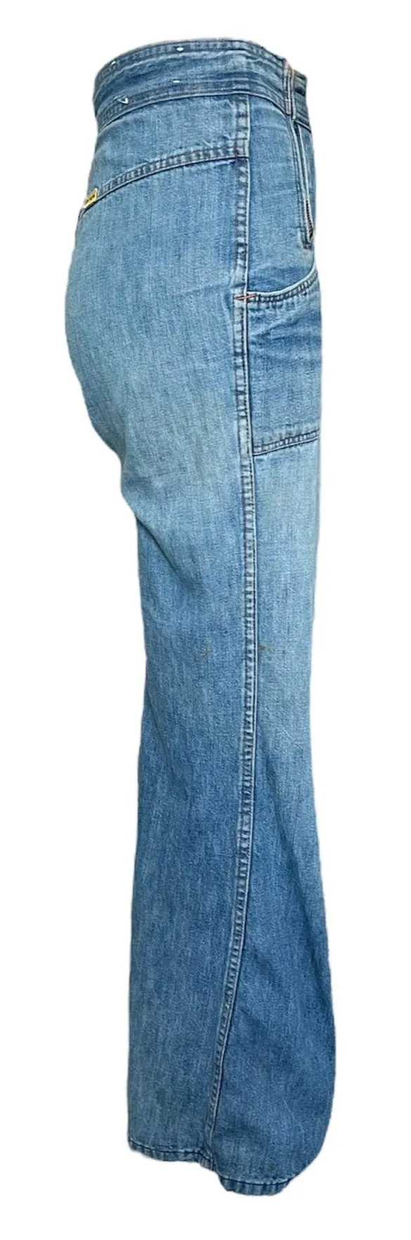 1970s Big Yank Double Zipper Well Faded Bell Bottom Jeans