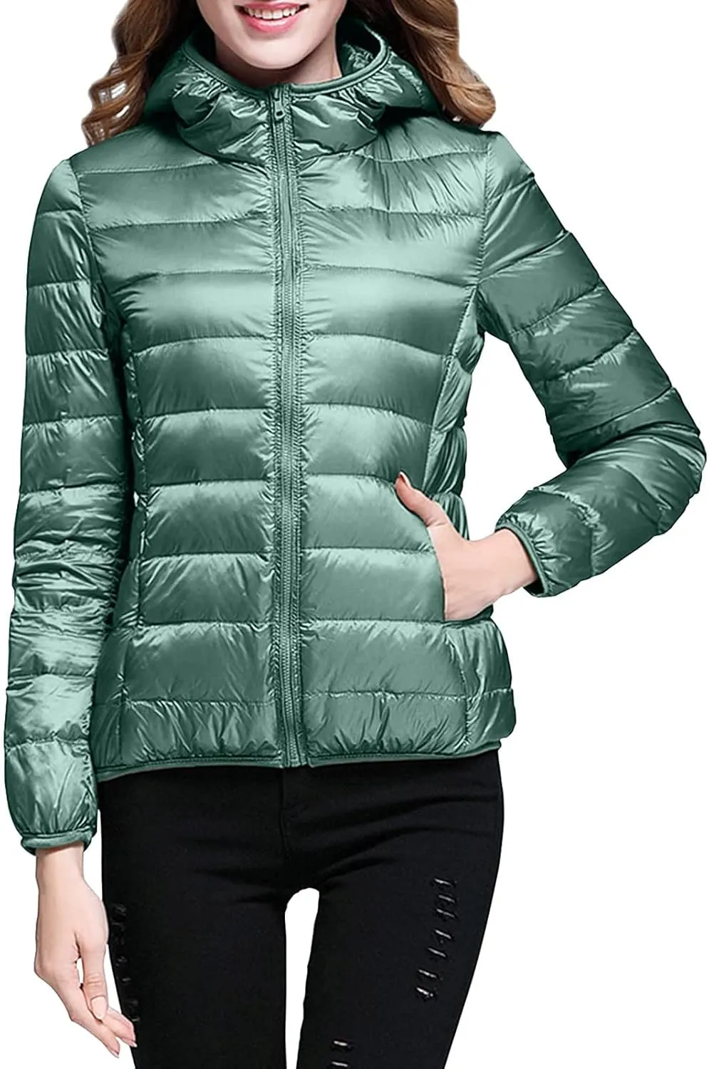 2023 Women's Packable Down Jacket Lightweight Puffer Jackets Hooded Winter Coat Casual Windproof Outerwear with Storage Bag