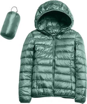 2023 Women's Packable Down Jacket Lightweight Puffer Jackets Hooded Winter Coat Casual Windproof Outerwear with Storage Bag