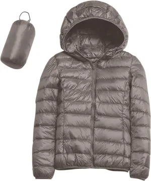 2023 Women's Packable Down Jacket Lightweight Puffer Jackets Hooded Winter Coat Casual Windproof Outerwear with Storage Bag