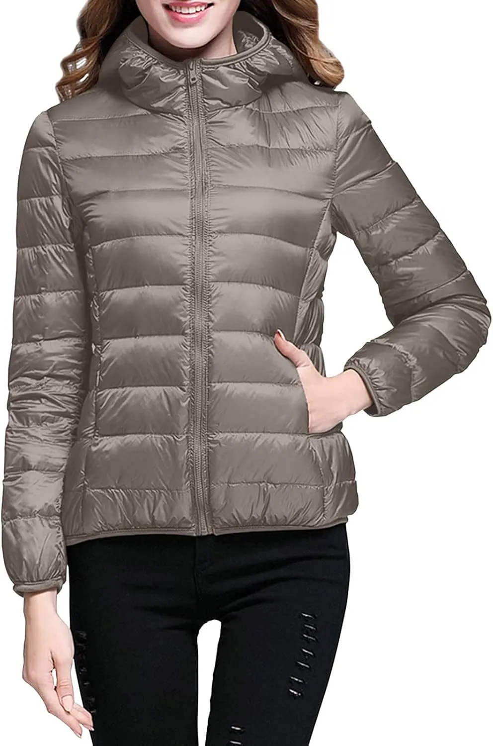 2023 Women's Packable Down Jacket Lightweight Puffer Jackets Hooded Winter Coat Casual Windproof Outerwear with Storage Bag