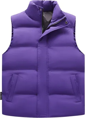 ADHOWBEW Puffer Vest Men Winter Casual Warm Zip Up Sleeveless Stand Collar Vest