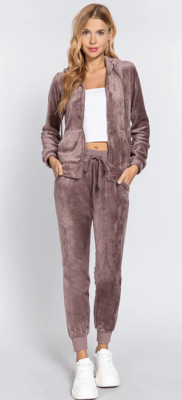 Basic Velour Jogger Sets - Jacket and Pants - SET12297