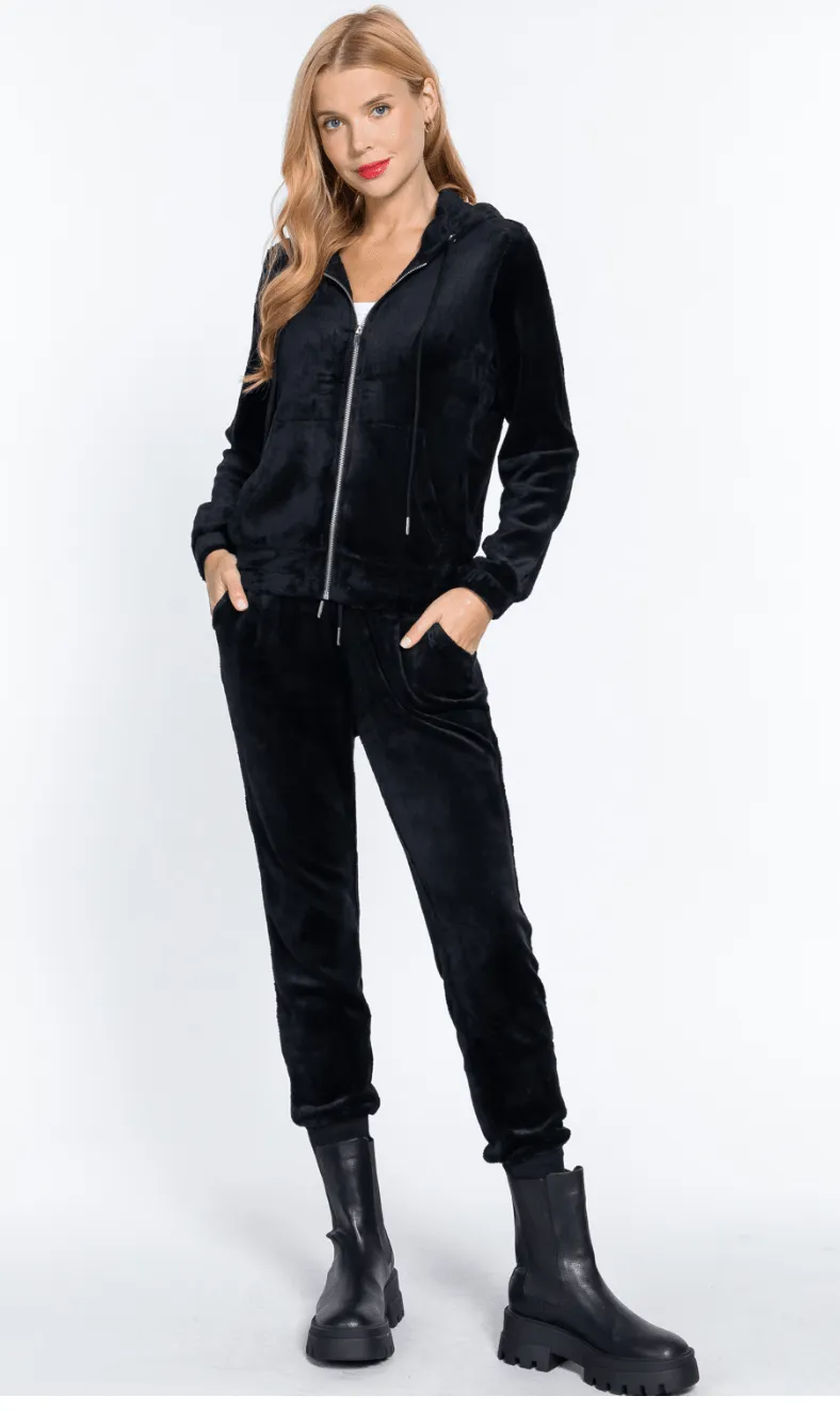 Basic Velour Jogger Sets - Jacket and Pants - SET12297