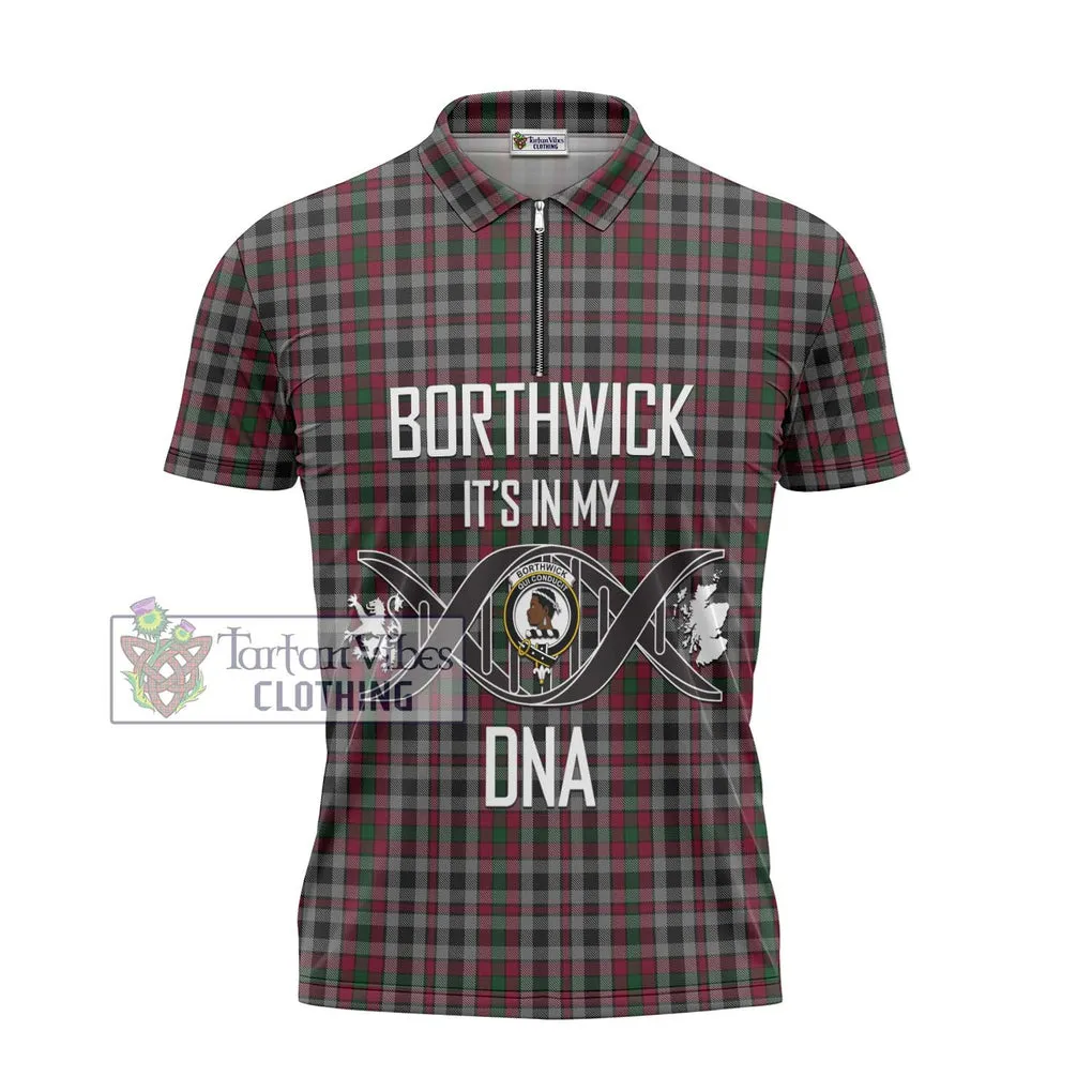 Borthwick Tartan Zipper Polo Shirt with Family Crest DNA In Me Style