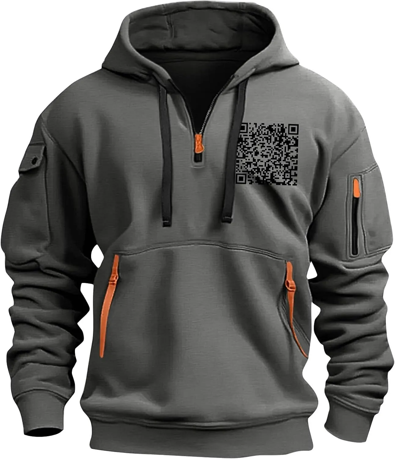 Casual Hoodies for Men Oversized Quarter Zip Pullover Tactical Hoodies QR Code Sweatshirts with Pockets