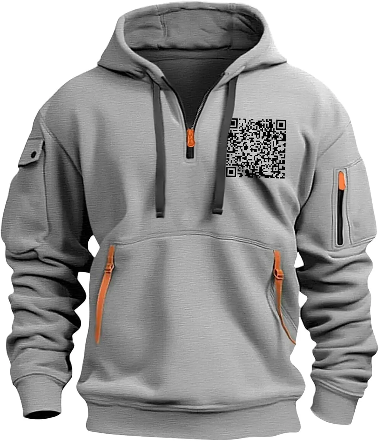 Casual Hoodies for Men Oversized Quarter Zip Pullover Tactical Hoodies QR Code Sweatshirts with Pockets