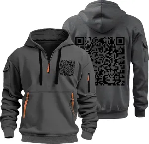 Casual Hoodies for Men Oversized Quarter Zip Pullover Tactical Hoodies QR Code Sweatshirts with Pockets