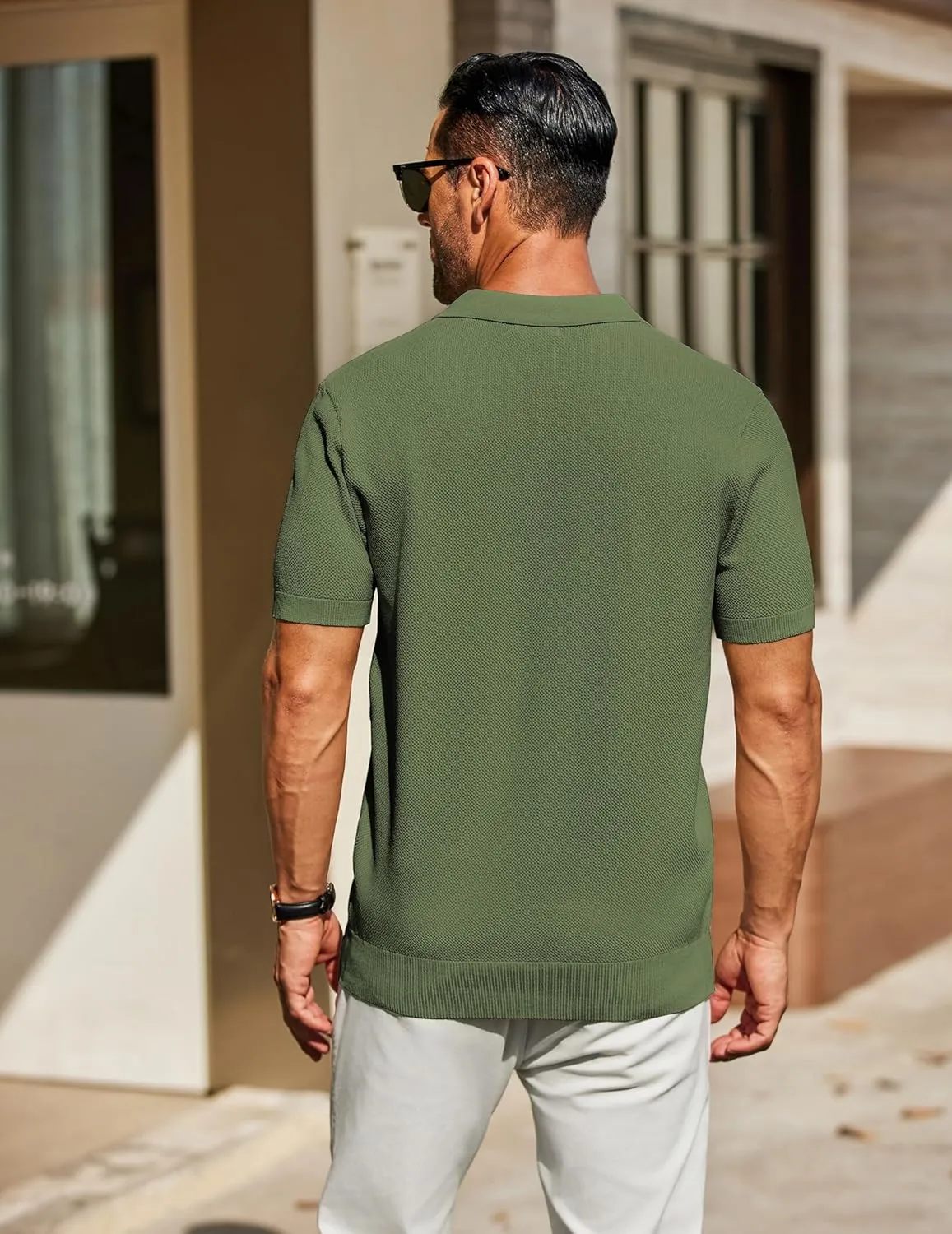 COOFANDY Mens Knit Polo Shirts Short Sleeve Classic Fit Shirts Casual Goft Collared Textured T Shirt