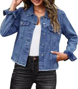 Distressed Jean Jacket Women Vintage Clothes for Women Cropped Denim Jacket for Womens