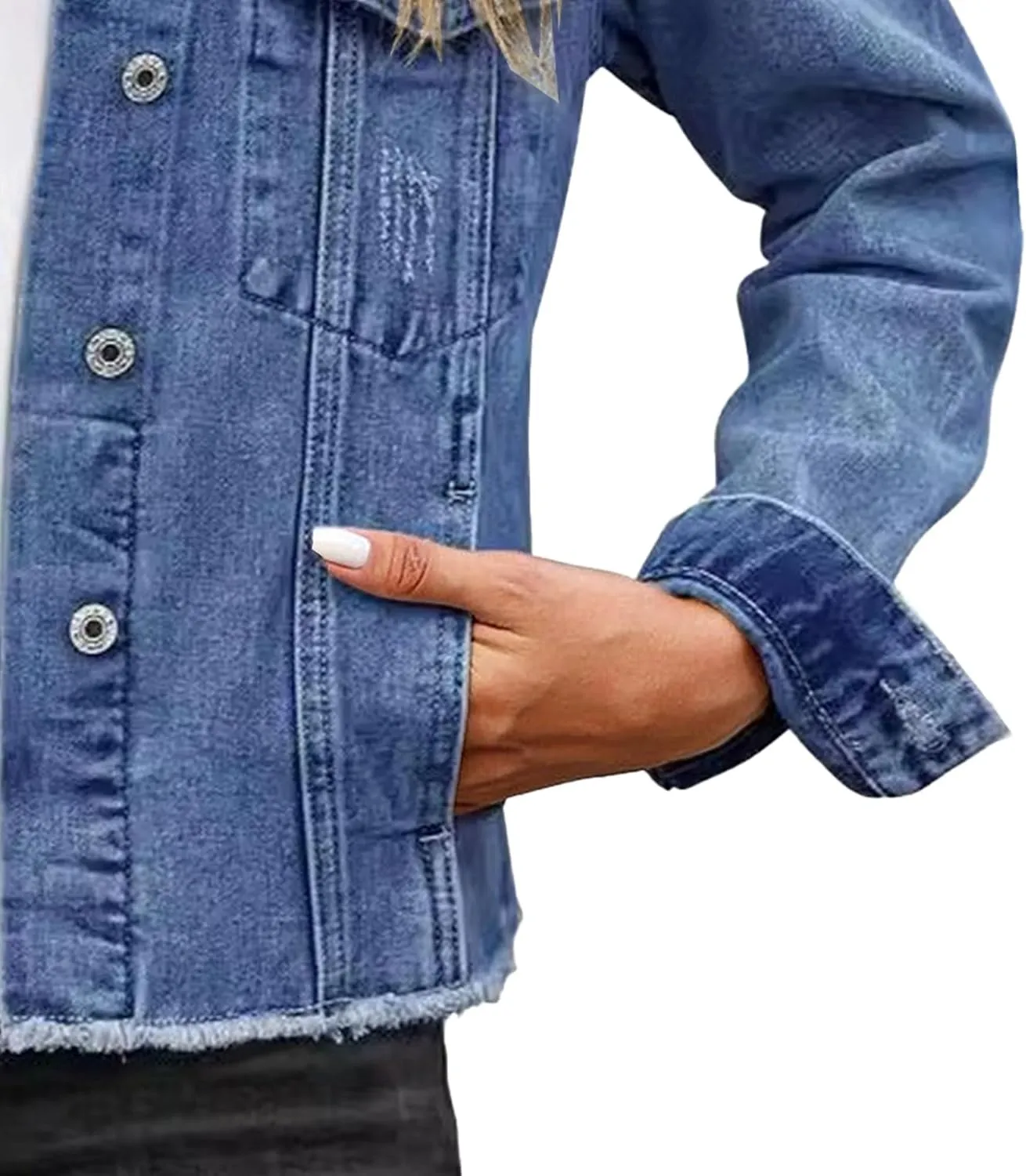 Distressed Jean Jacket Women Vintage Clothes for Women Cropped Denim Jacket for Womens
