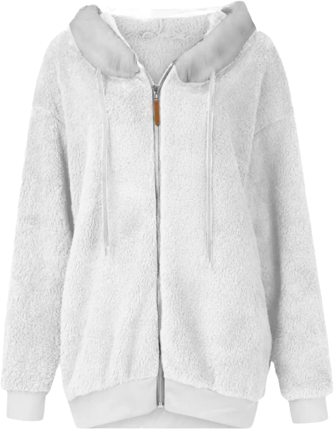Fuzzy Fleece Jackets for Women Sherpa Lined Long Sleeve Full Zip Up Plush Jacket Loose Fit Hooded Warm Winter Coats