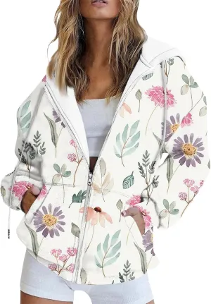 Hoodies for Women Zip Up Long Sleeve Sweatshirts Fleece Y2k Oversized Jackets Fashion Drawstring Hoodies Outfits