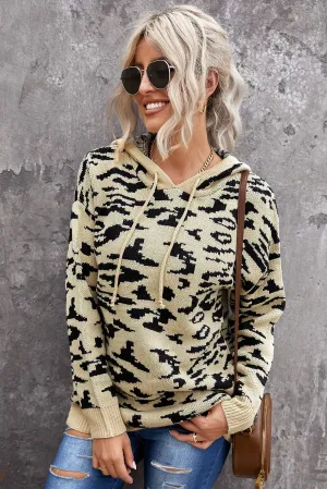 Leopard Sweater Hoodie - Khaki