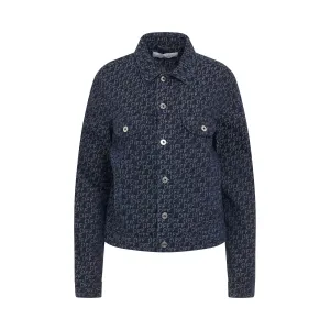 Logo Jacquard Round Denim Jacket in Blue