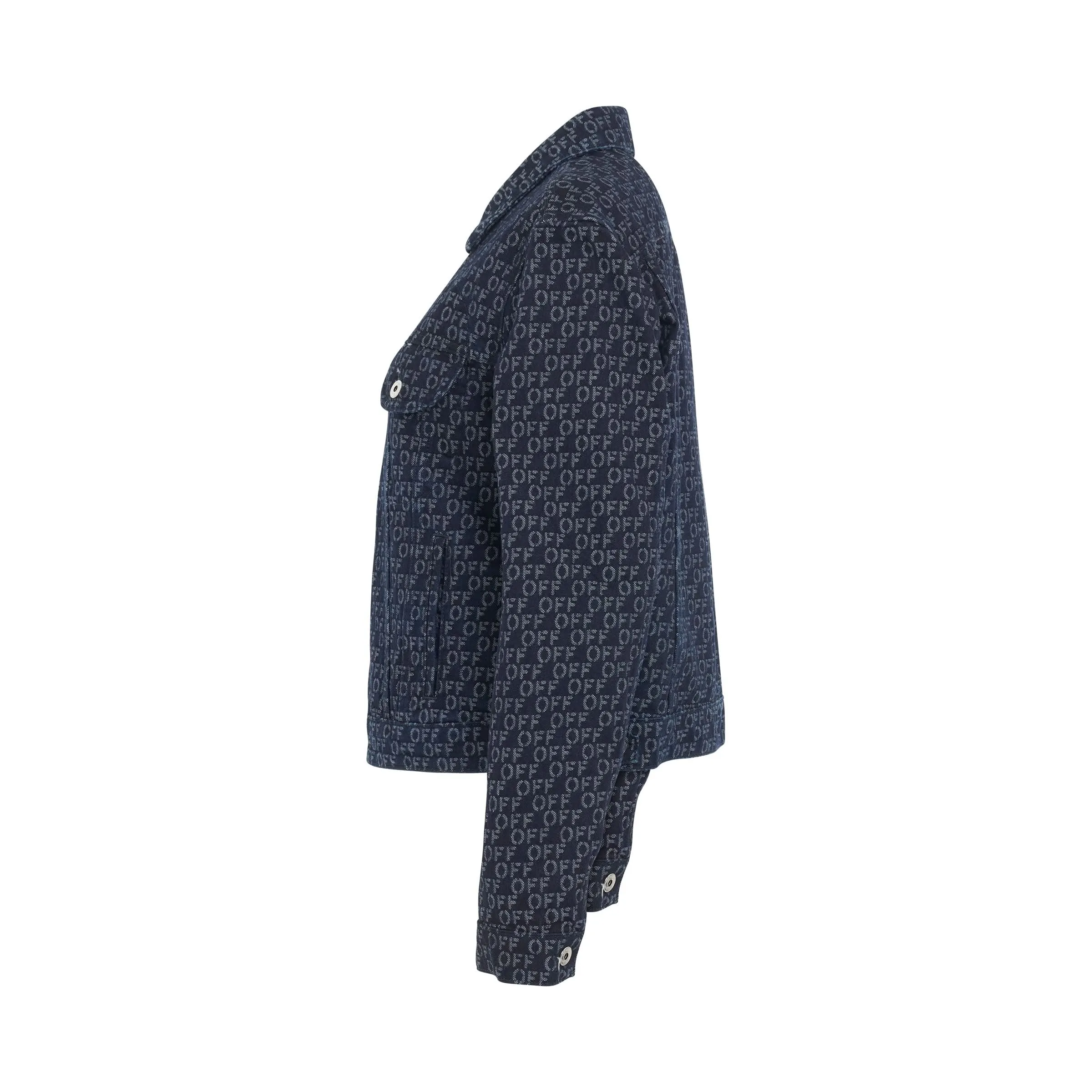 Logo Jacquard Round Denim Jacket in Blue