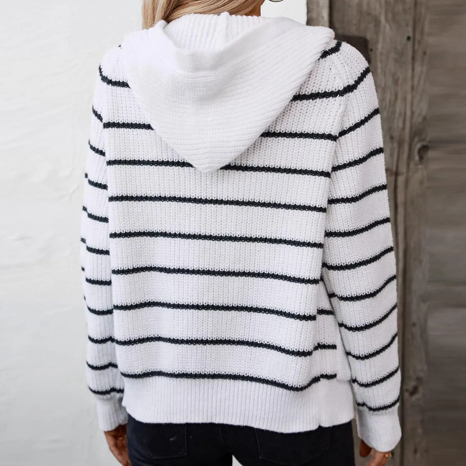 Long Cardigans for Women's Open Front Button up Plus Size Cardigans Striped Loose Chunky Knit Sweaters Outwear Coat