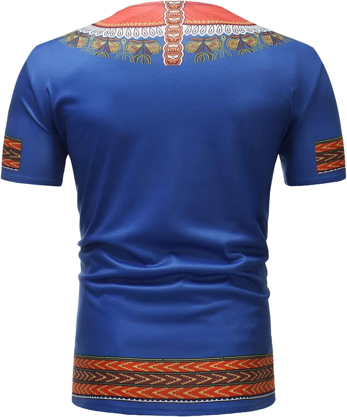Mens African Dashiki T Shirt Tribal Floral Print V Neck Slim Fit Shirts Tops Casual Short Sleeve Tunic Blouse