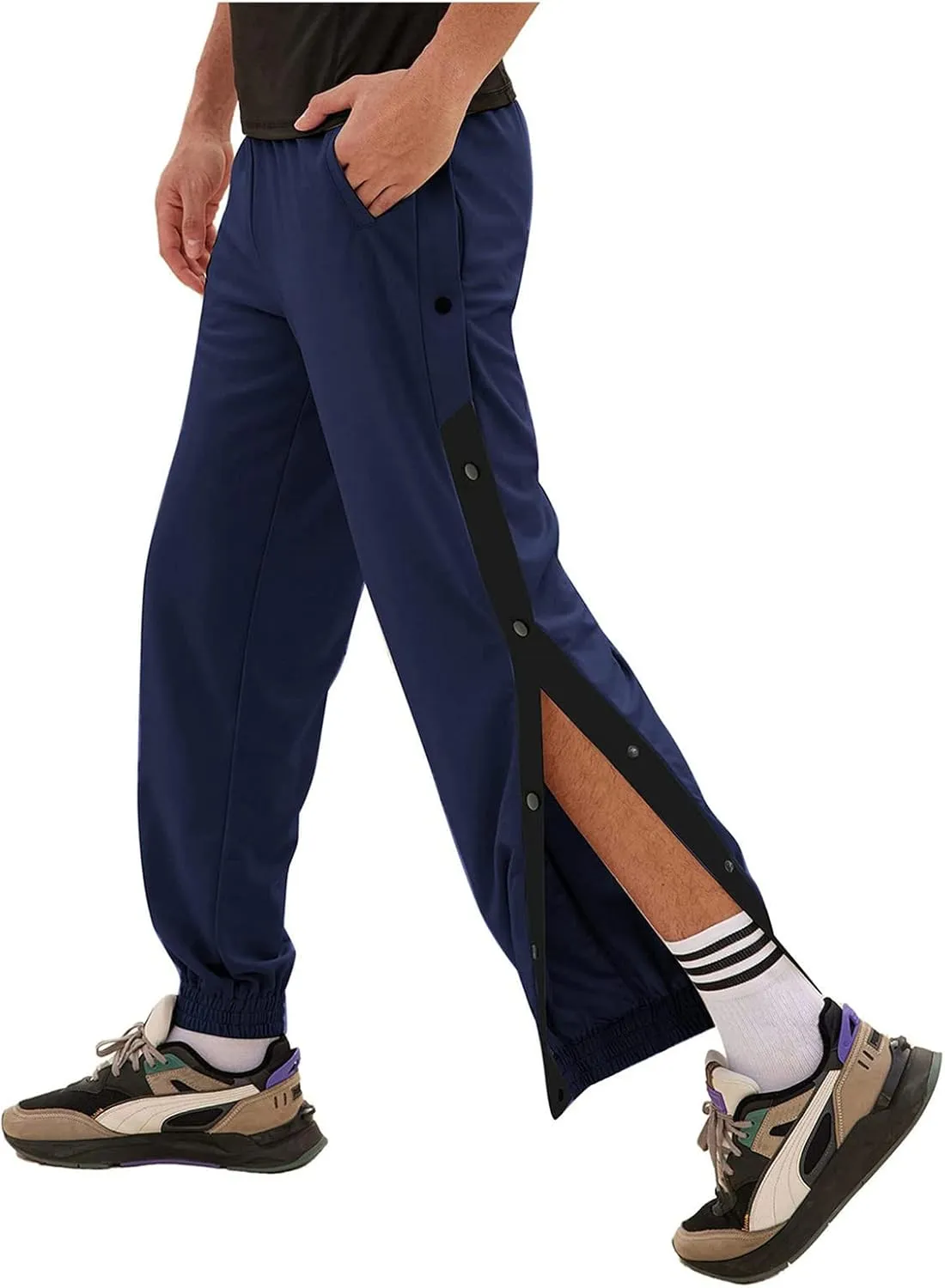 Men's Athletic Basketball Pants High Split Snap Button Casual Sweatpants Jogger with Pockets Casual Workout Trousers