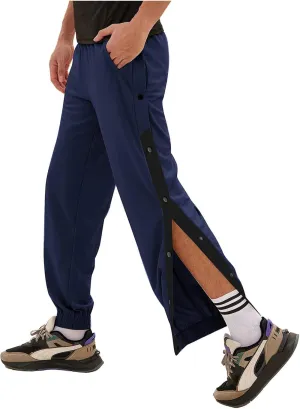 Men's Athletic Basketball Pants High Split Snap Button Casual Sweatpants Jogger with Pockets Casual Workout Trousers
