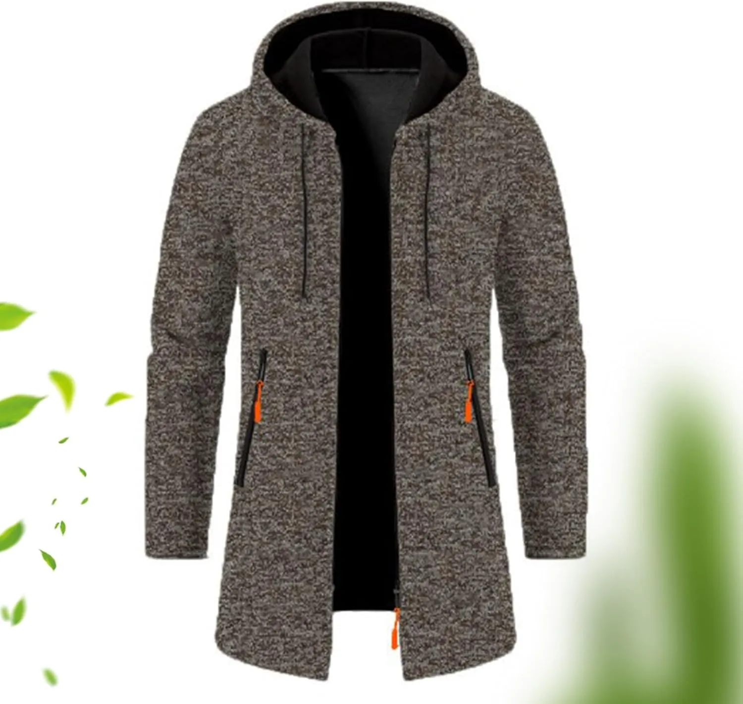 Mens Fleece Hoodie Long Zip Up Knit Cardigan Plus Size Jacket Winter Cardigan Coat Thermal Fashion Drawstring Coat