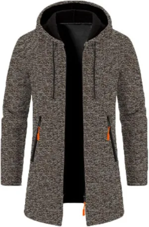 Mens Fleece Hoodie Long Zip Up Knit Cardigan Plus Size Jacket Winter Cardigan Coat Thermal Fashion Drawstring Coat