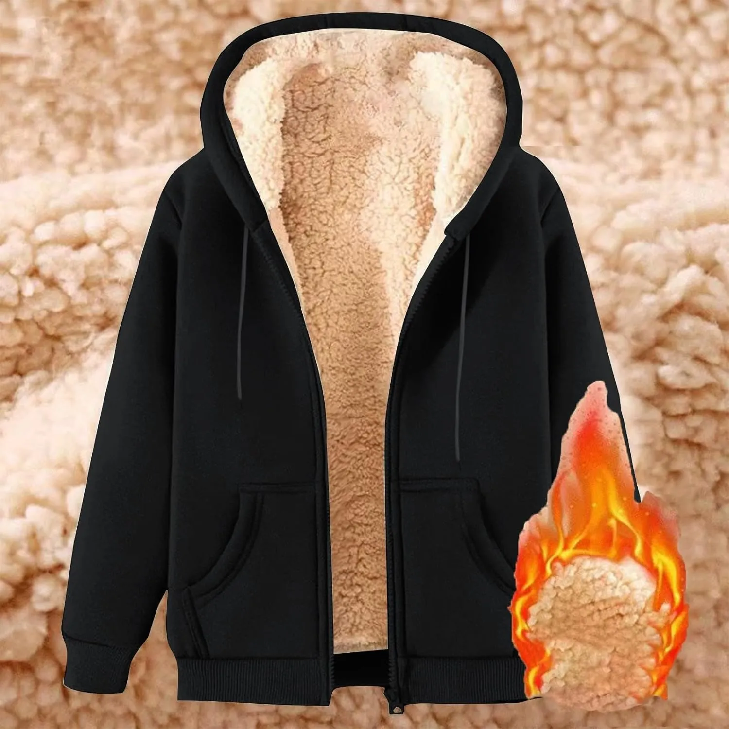 Men's Sherpa Hoodies Jacket 2024 Winter Warm Full Zip Sweatshirts Fleece Lined Workout Jackets Thick Cardigan Coat