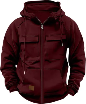 Mens Zip Up Hoodie Long Sleeve Solid Color Slim Fit Lightweight with Pockets Full-Zip Hooded Sweatshirt