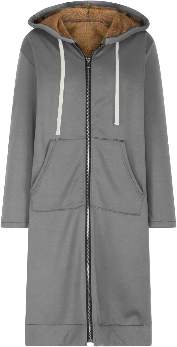 Miyaomn Women's Zip Up Oversized Long Hoodies Sherpa Lined Long Sleeve Hooded Sweatshirts Winter Fleece Jackets with Pockets