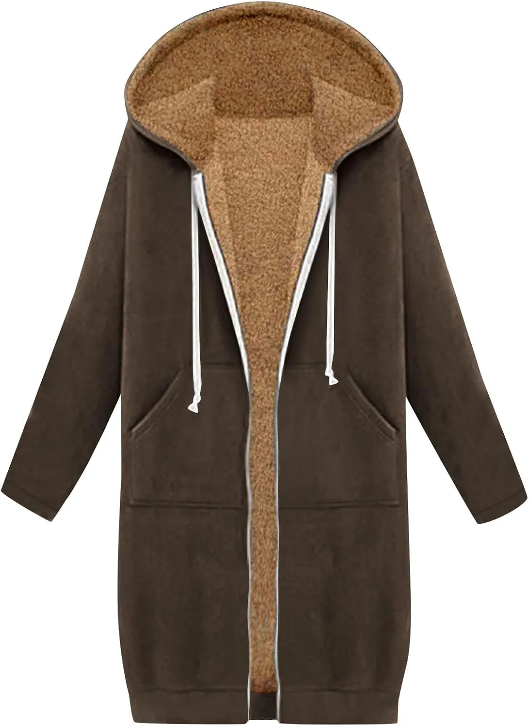 Miyaomn Women's Zip Up Oversized Long Hoodies Sherpa Lined Long Sleeve Hooded Sweatshirts Winter Fleece Jackets with Pockets