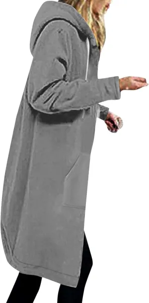 Miyaomn Women's Zip Up Oversized Long Hoodies Sherpa Lined Long Sleeve Hooded Sweatshirts Winter Fleece Jackets with Pockets