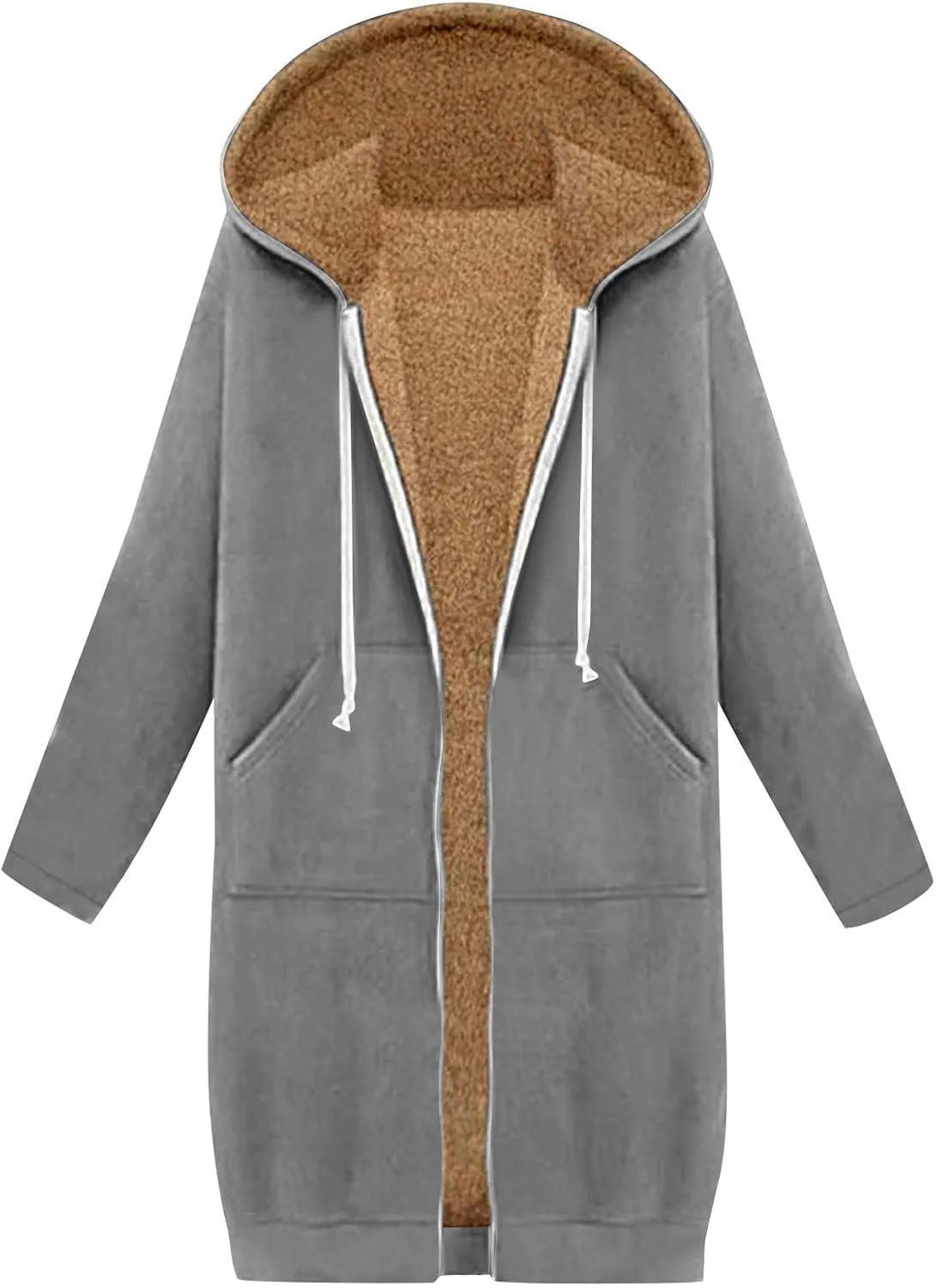 Miyaomn Women's Zip Up Oversized Long Hoodies Sherpa Lined Long Sleeve Hooded Sweatshirts Winter Fleece Jackets with Pockets