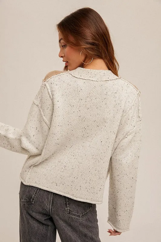 Oversized Textured Color Block Cardigan