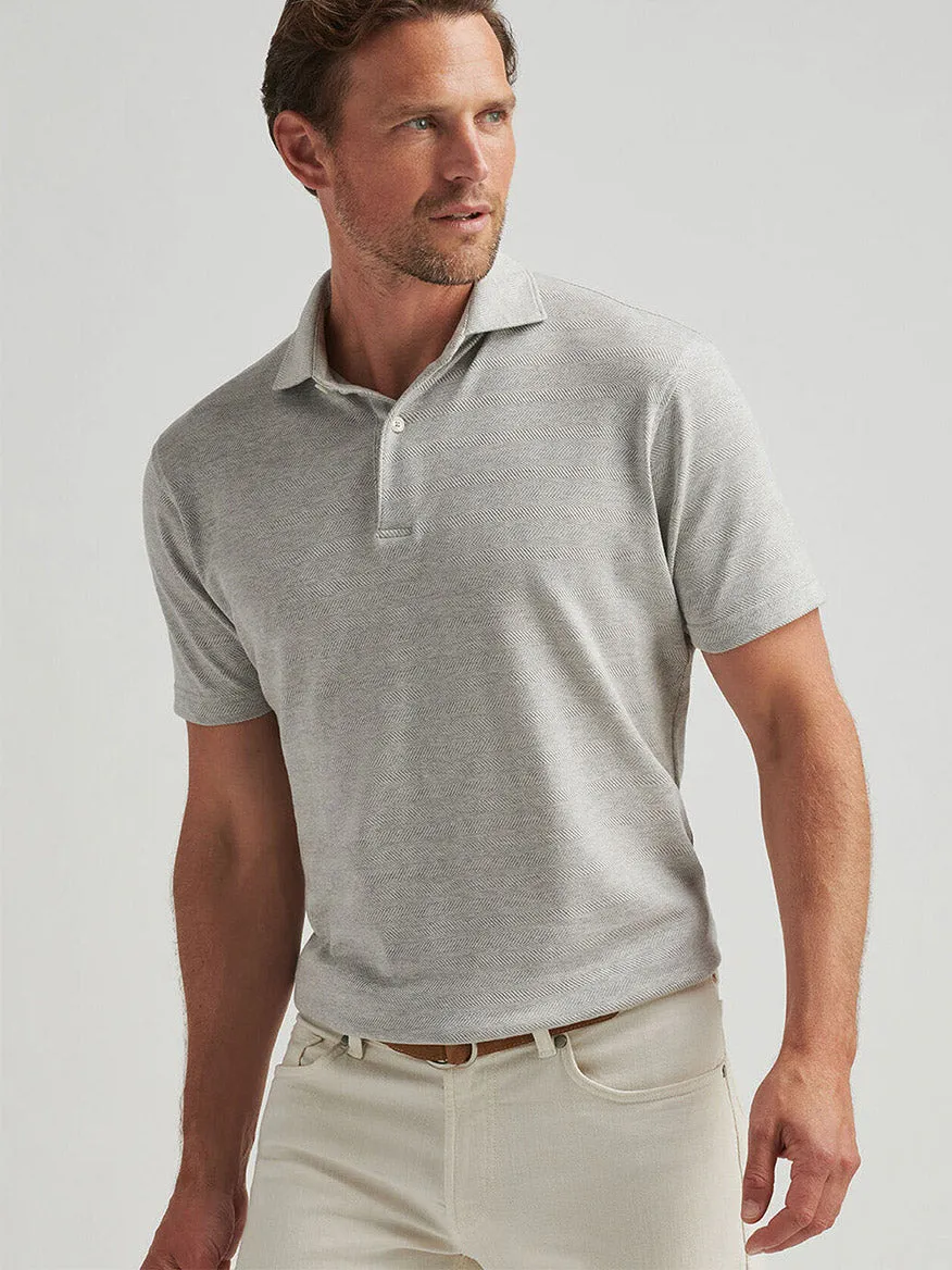 Peter Millar Harris Herringbone Knit Polo in British Grey