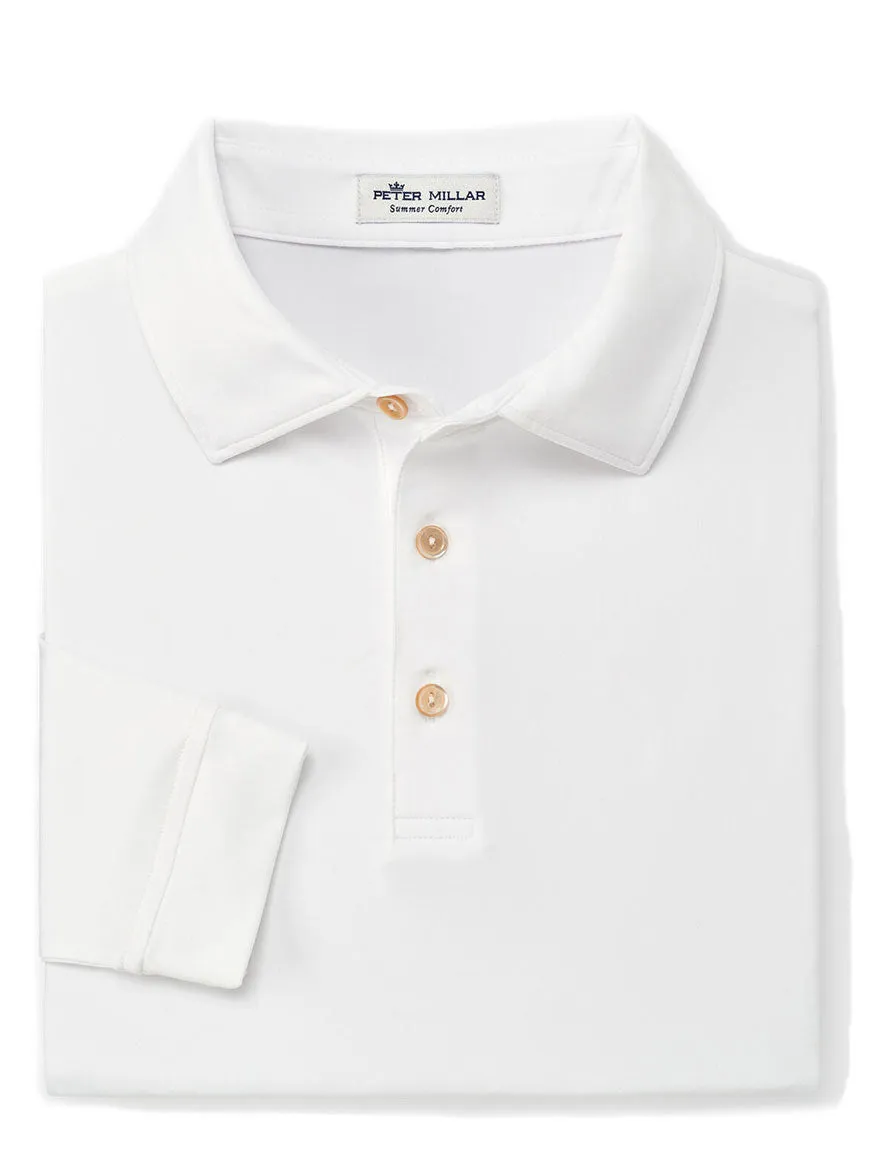 Peter Millar Solid Long-Sleeve Performance Jersey Polo in White