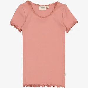 Rib T-Shirt Lace SS - old rose