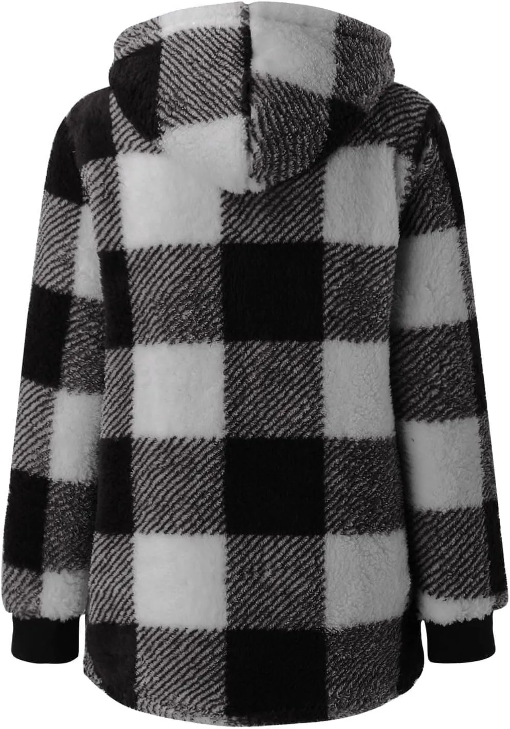 Sherpa Plaid Jackets for Women Fuzzy Fleece Oversized Open Front Hooded Cardigan Full Zip Plush Warm Winter Coats