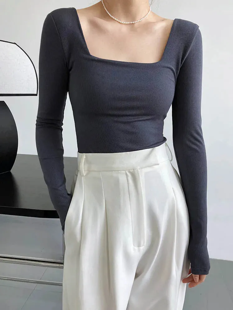 Slim-fit Square-neck Long Sleeve Tee