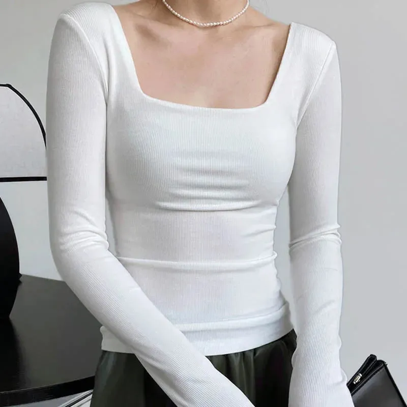 Slim-fit Square-neck Long Sleeve Tee