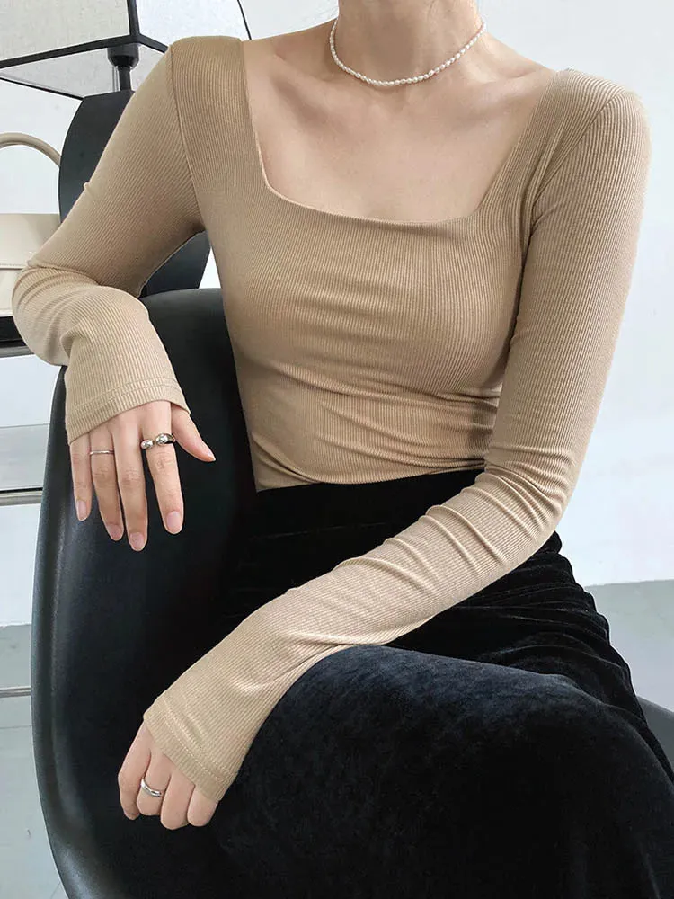 Slim-fit Square-neck Long Sleeve Tee