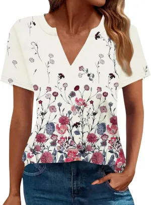 Summer Tops for Womens 2025 Short Sleeve T-Shirts Trendy Fashion Clothes V Neck Tshirts Ladies Casual Blouses