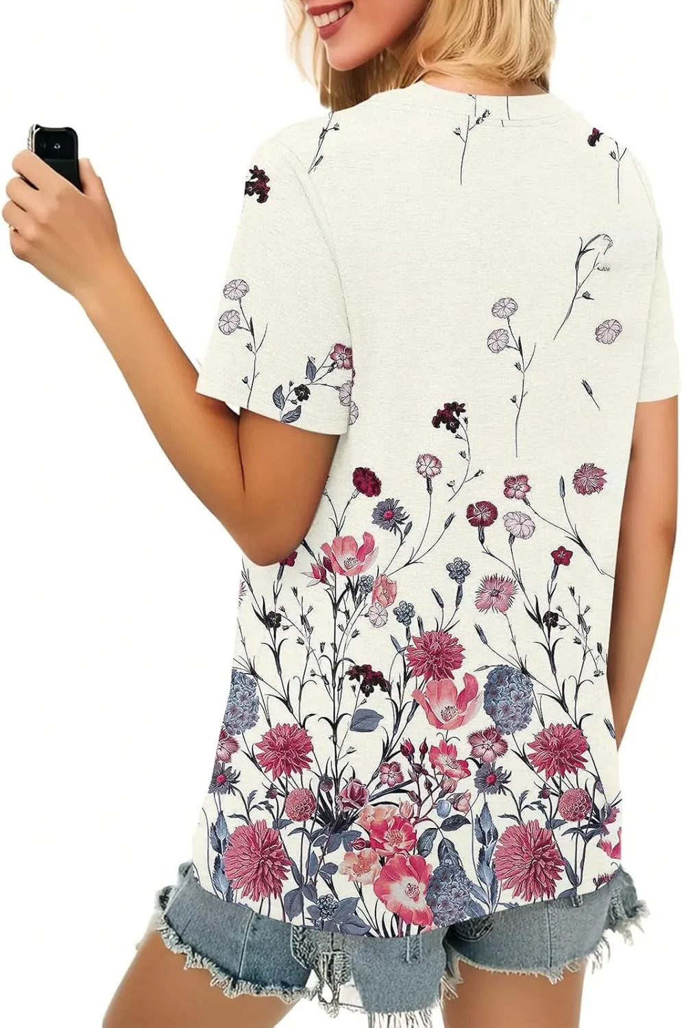 Summer Tops for Womens 2025 Short Sleeve T-Shirts Trendy Fashion Clothes V Neck Tshirts Ladies Casual Blouses
