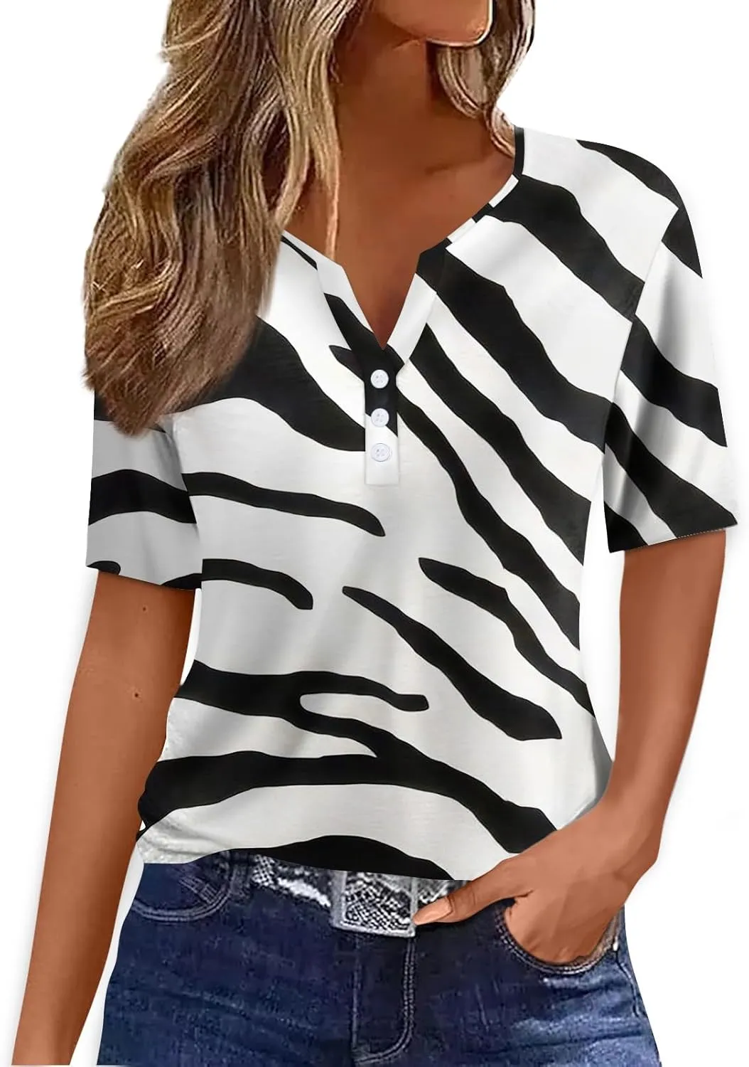 Tops for Women Trendy,Vacation Trendy V Neck Boho Short Sleeve Shirts Dressy Casual Loose Comfy Tunic Blouses