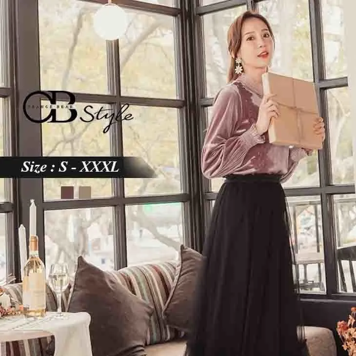 VELVET PATCHING BAND COLLAR TOP