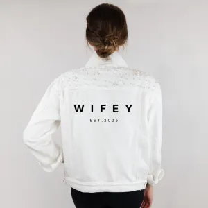 (White Pearl) Wifey  Jean Jacket with Pearls