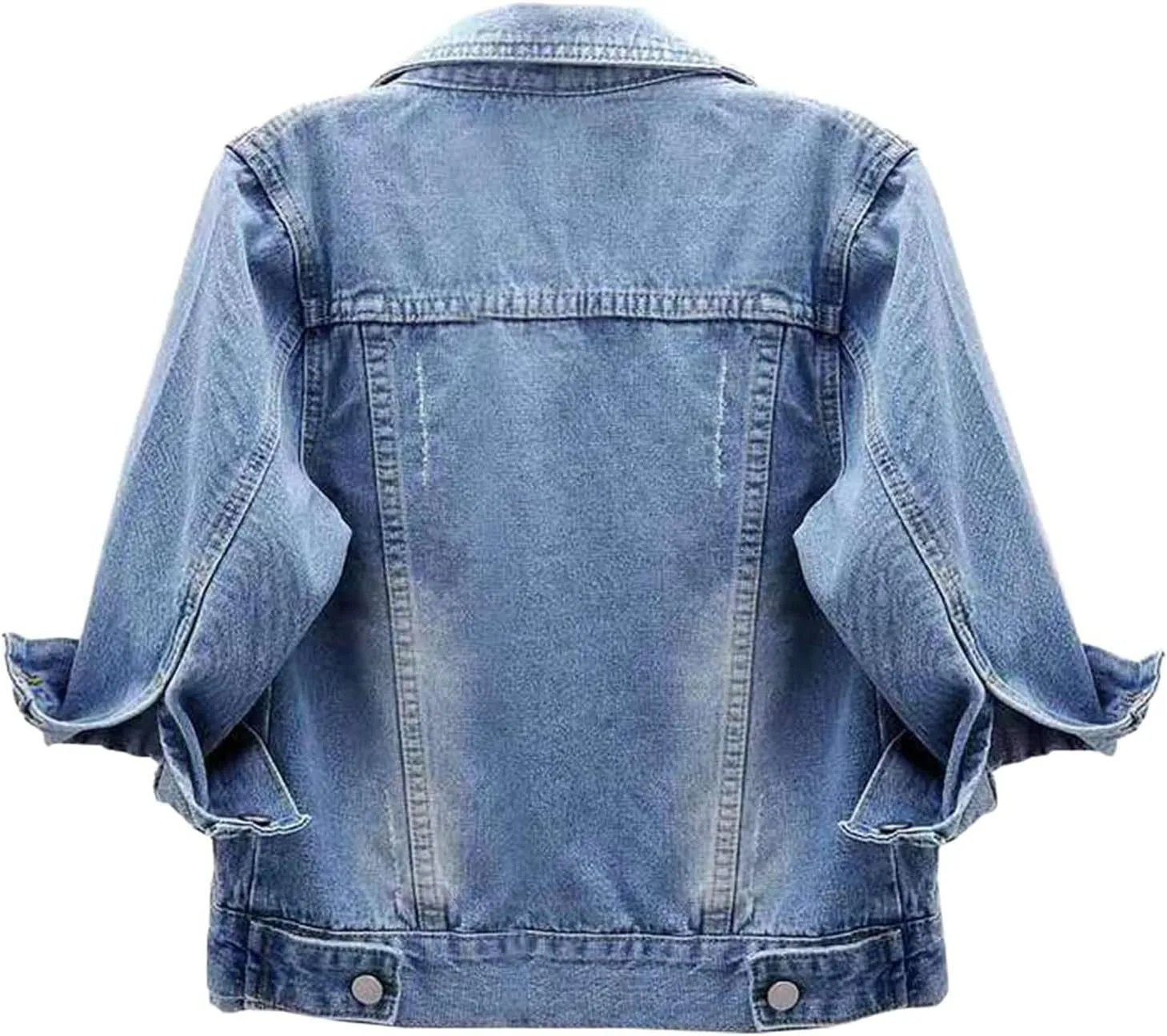 Women's Button Down Half Sleeve Cropped Denim Jean Jacket Ladies Retro Lightweight Jackets