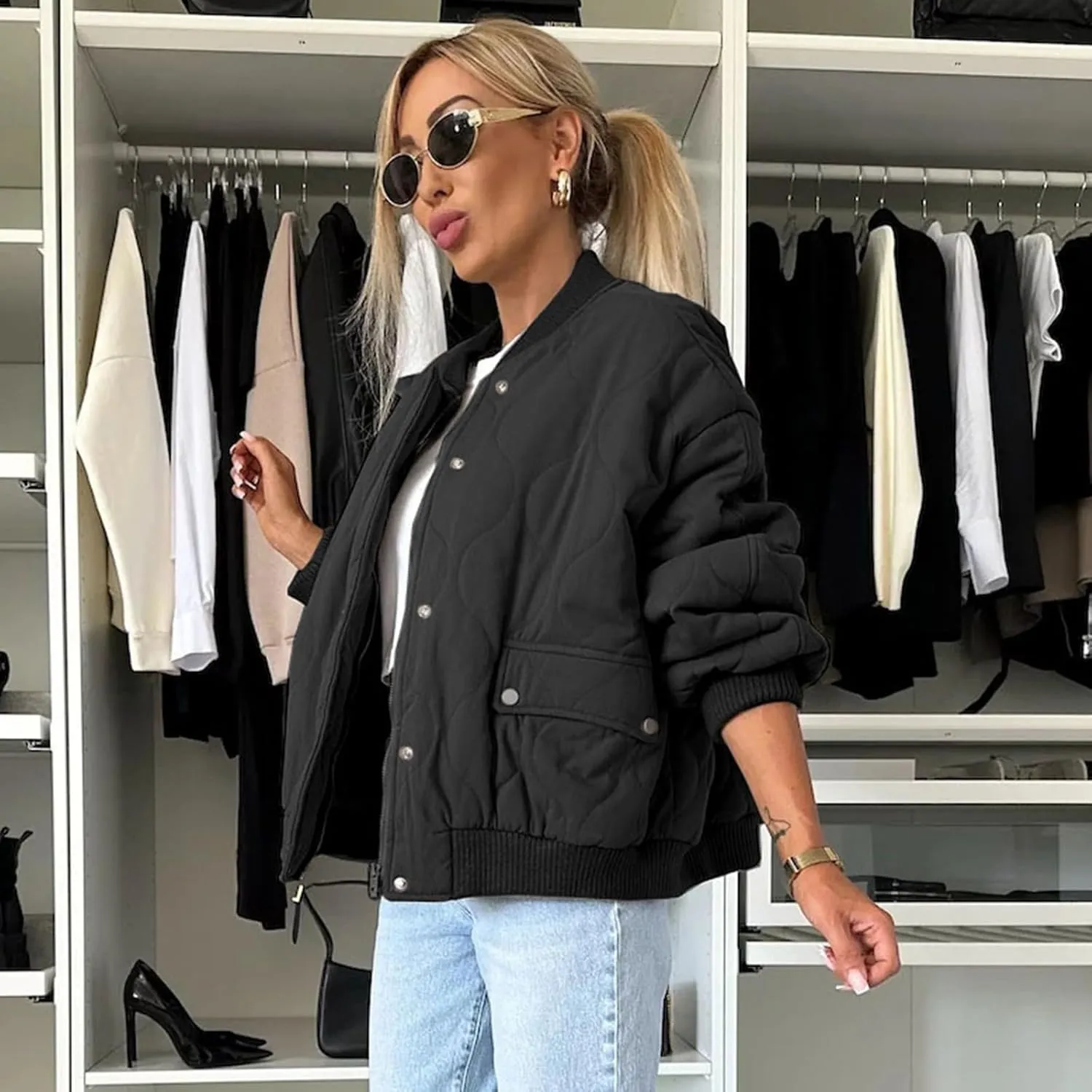 Women's Full Zip Oversized Chunky Jackets Casual Button Zip Up Open Front Cardigans Jacket Warm Solid Winter Coats