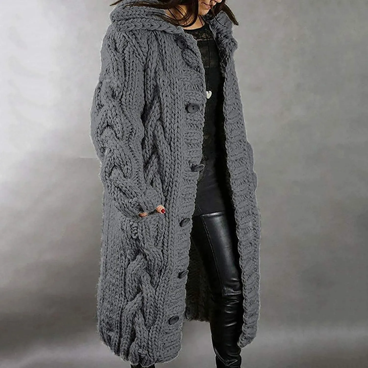 Women's Oversized Sweaters 2023 Knitted Button Loose Women Sleeve Sweater Casual Long Sleeve Crewneck Loose Long