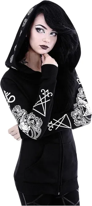 Womens Punk Gothic Sweatshirt Witchcraft Moon Long Hoodie Jacket Long Sleeve Zip Up Hoodie Cosplay Zipper Cardigans
