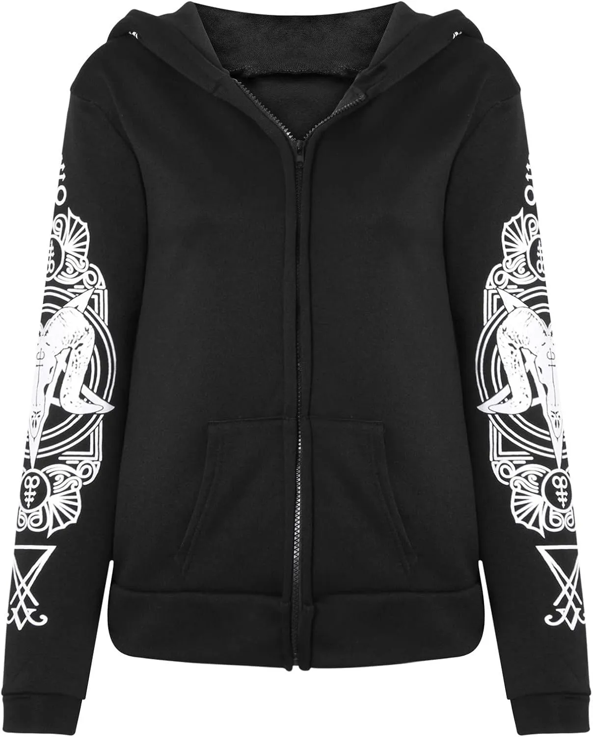 Womens Punk Gothic Sweatshirt Witchcraft Moon Long Hoodie Jacket Long Sleeve Zip Up Hoodie Cosplay Zipper Cardigans